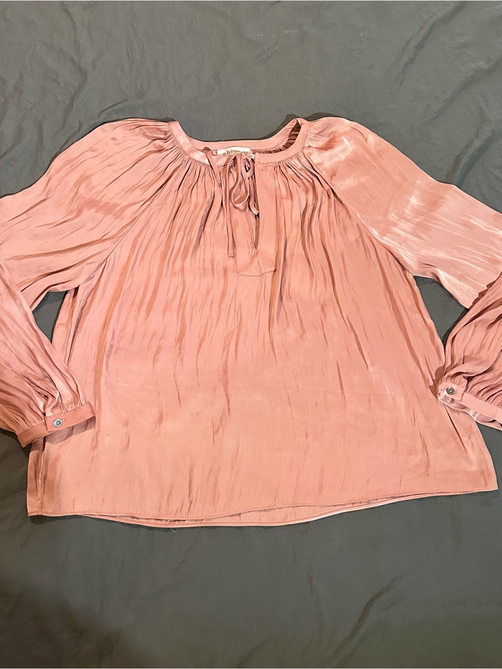 Philosophy Blush Pink Tie-Neck Peasant Blouse